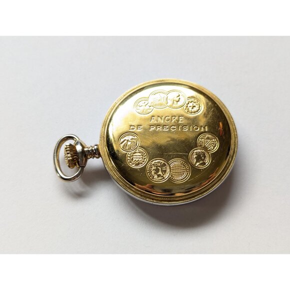 1950s Nastrix 17 Jewels Incabloc Hunter Pocket Watch gold toned metal WORKS, - Picture 10 of 10